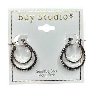 J19. BAY STUDIO - Silver Hoops Beaded Nickel Free Earrings NEW